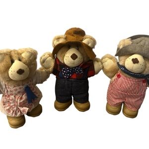 3 VTG Wendy's Furskins Bear Plush Toys 7"